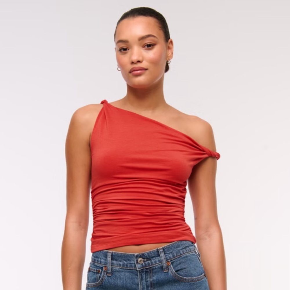 Abercrombie Red Asymmetrical Twist Top